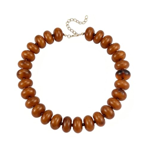 CSIYANJRY99 Brown Chunky Beaded Necklace for Women, Large Colorful Resin Beads Statement Necklace, Boho Summer Beach Vacation Jewelry Gifts
