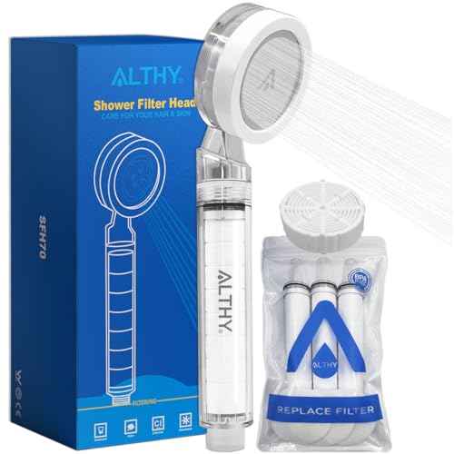 ALTHY Pommeau de Douche Haute Pression SPA avec Filtre, Douchette Anti Calcaire, Élimine la Poussière, la Rouille, le Chlore et les Métaux Lourds (1CS&4PP...