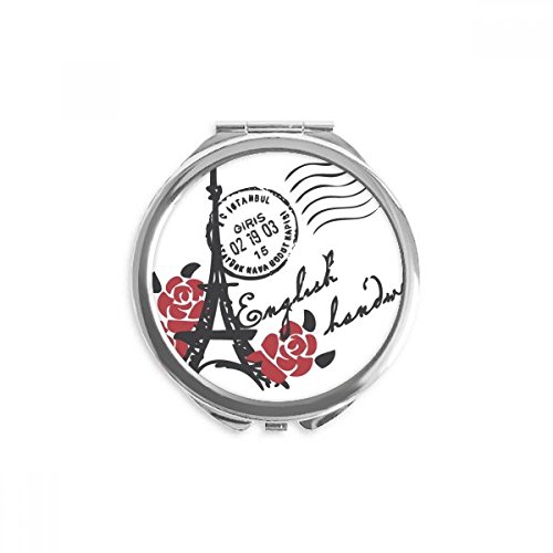 Miroir de maquillage Tour Eiffel et roses style timbre finitions premium