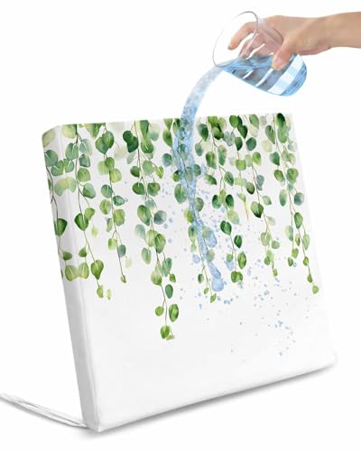 2 Pack Green Botanical Waterproof Cushion Covers with Ties, Outdoor Patio Chaise Lounge Chair Seat Cushion Slip Covers Replacement(Only Cover) Watercolor Spring Nature Leaves Vines 20