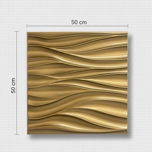 Image of Kayra Decor 3D PVC Wall Panels Wave Design - Golden Color | 19.7 inch x 19.7 inch (Pack of 40) - Covers 107.60 Sq. Ft | Premium Home & Office Wall Decoration