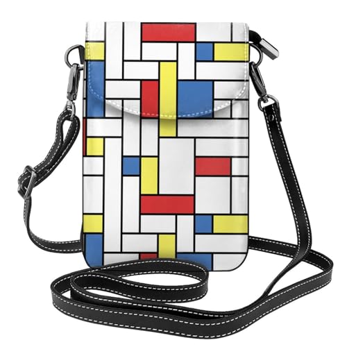 Petit sac bandoulière en cuir PU motif Mondrian, portefeuille chic pour femmes