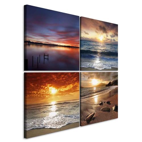murando - Set di 4 Quadri Fonoassorbenti Componibili Tramonto Mare Paesaggio 80x80 cm Ciascuno delle Dimensioni di 40x40 cm - Collage 4 Pezzi - Quadro Acustico Stampa su Tela c-C-10055-b-a