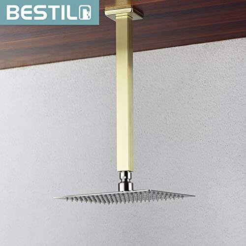 Bestill 12 Inch Brushed Gold Ceiling Mount Shower Arm And Flange, Square #TOP1