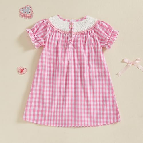 Toddler Girl Country Western Dress Short Sleeve Cowgirl Boots Hats Gingham Smocked Dress Little Kids Summer Princess Dress4