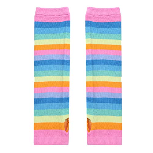 YiZYiF Women Girls Rainbow Striped Thigh High Stockings Socks Arm Warmer Fingerless Gloves for Halloween Cosplay Party