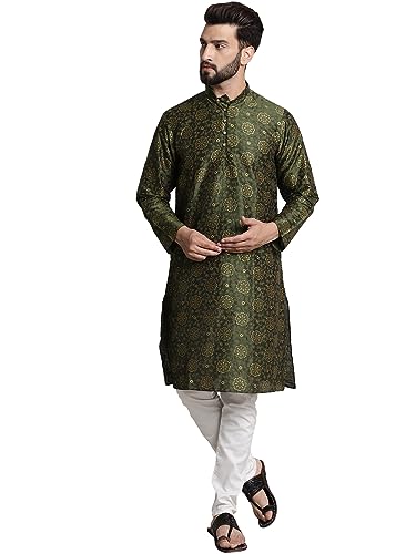 Image of SOJANYA (Since 1958 Men's Silk Blend Printed Kurta and Churidar Pyjama Set