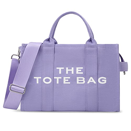 WOOMADA Tote Bag For Women, Canvas Tote Bag with Zipper, Women Shoulder Bag, Casual Tote Purse, Crossbody Bag for Work, Travel(purple)