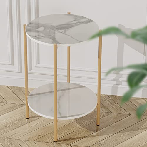 Wisfor END TABLES Sintered Stone End Table: 2 Tier Round White Sofa Side Table thumb #7