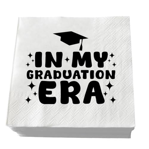In My Graduation Era Napkins, 50 Pack White and Black Class of 2025 Graduation Party Decorations, Funny Graduate Party Paper Napkins, Congrats Grad, Luncheon Dinner Bar Beverage Napkins 3 Ply