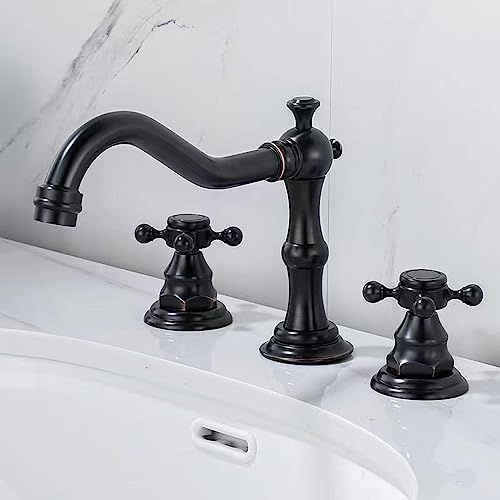 Robinet de salle de bain chaud et froid résistant au tartre, lavabo 3 trous noir 2 poignées