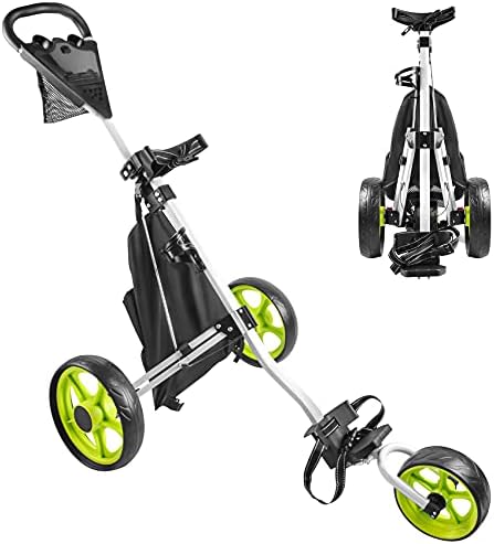 BOBOPRO 3 Wheel Golf Push Cart, Lightweight Sturdy Folding Golf Pull Trolley w/Foot Brake, Drink Holder, Scoreboard Bag & More, Collapsible Golf Walking Cart for Adult Golfer Club Practice & Game