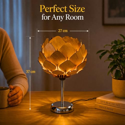 Image of Handcrafted Wooden Table Lamp, Minimalist Lighting for Bedroom, Living Room & Office, Eco-Friendly Desk Lamp, LED Bulb Compatible, Rustic Home Decor Accent Light