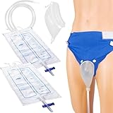 Wearable Urine Collection System with 1000ml & 2000ml Drainage Bags, Reusable Silicone Catheter, Soft Adjustable Cotton Pants for All-Day Comfort, Elderly Men Blue