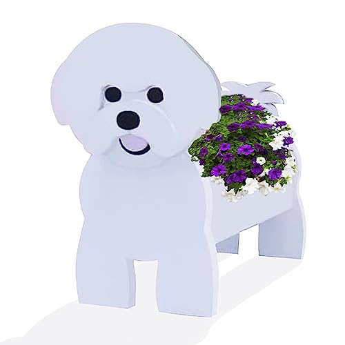 strolfay Dog Flower Planter Gifts for Women,Cute PVC Dog Planters,Flower Pots Indoor Outdoor,Garden Planter for Birthday,Office,Pet Lovers 9.45 * 8.27 * 13.39in(Bichon Frise)
