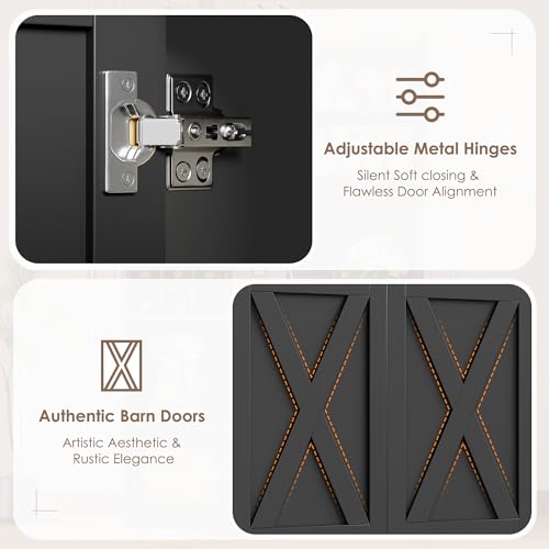 HOCSOK Kitchen Cupboard 41.7" x 70.9" (W x H), Kitchen Cabinets Black, Pantry Cupboard with Removable Wine Rack, Glass Holder and Large Countertop, Sideboard with Microwave Stand - Image 6