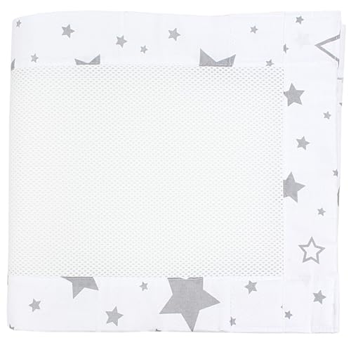 TupTam Barreaux Protection Filet Tour de Lit Bébé Mesh 3D Pack de 2 pièces, Gros étoiles Gris/Blanc, env. 128 x 30 cm (pour lit d'enfant 140x70)