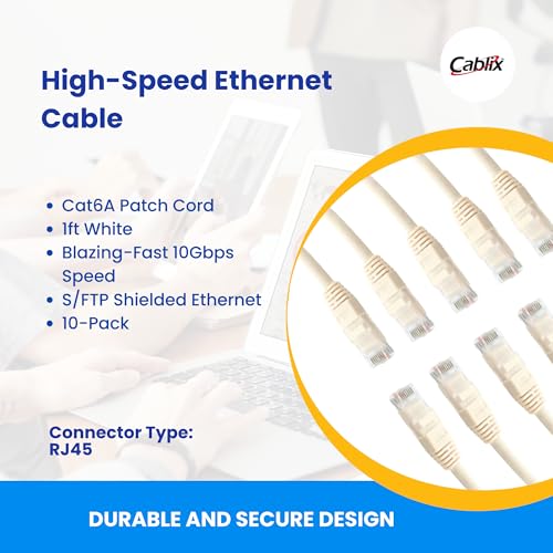 Câble Ethernet blindé Cat6A anti-interférence blanc pour connexion 10G