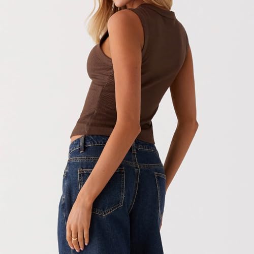 Faretumiya Women Button Down Tank Top Ribbed Summer Vest Tops Slim Fit Open Front Sleeveless Crop Shirt3