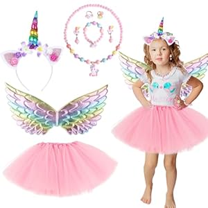 TYXHXTF Disfraz de Unicornio, Disfraz Unicornio Niña, Unicornio Disfraz de Princesa para Niña con Diadema de Unicornio Alas Joyas, Tutú Vestido para Cumpleaños Carnaval Halloween Cosplay Fiesta