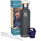 LG Luxury & Grace Botella isotérmica de acero inoxidable 750 ml. Botella de agua reutilizable con paja. Termo con funda de neopreno. Botella isotérmica de doble pared y sin BPA.