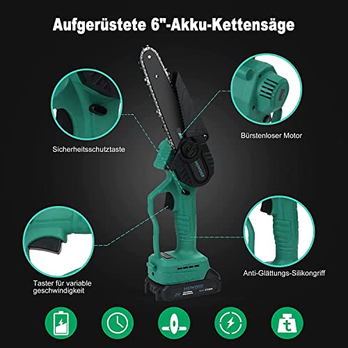 Mini Kettensäge mit Akku,HUWDER 6-Zoll Bürstenlose Mini-Kettensägen Elektro mit 2 Akku,2 Ketten,Handkettensäge Akku für Gartenscheren Astschere Holzschneidenz und Gartenarbeiten – Bild 5