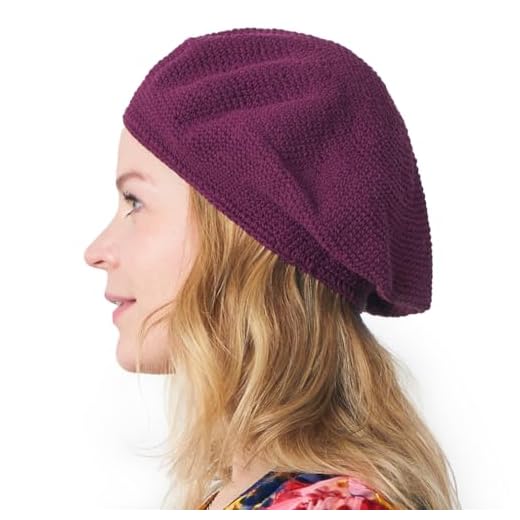 Chapeau Tam en Tricot pour Femmes et Casquette Beret Homme, Bonnet en Crochet 100% Coton, Béret Français Fait À La Main pour l'Été et l'hiver Rouge Bourgogne