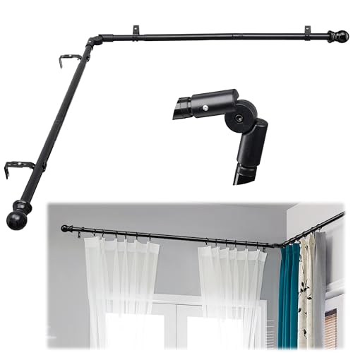 Corner Curtain Rod for Windows 30 to 136 Inches, L-shaped Curved Heavy Duty Corner Window Curtain...