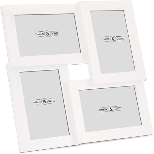 Aperture Photo Frame 6" x 4” | Wooden Photograph Frames | 4 Multi Picture Frame | Free Standing or Wall Mounted | M&W (White)