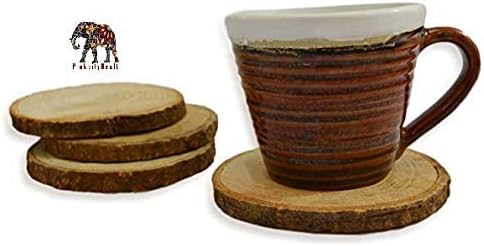 Natural Wood Slices 4pcs 3.5"-4.5" Round Circles Unfinished Predrilled Tree Bark Log Discs with Holes for DIY Crafts Rustic Wedding Decoration Vintage Wedding Ornaments,Coasters Dining and Son on