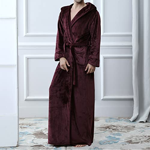 Mens Robe Warm Winter Wrap Style Hooded Bathrobe Lightweight Comfy Full Lenght House Robes With Pocket Loungewear4