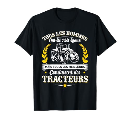 Infun T-Shirt Homme Tracteur Thème S Noir Coupe Classique Manche Courte Col Rond Rustique Coton 100% Stretchable T-Shirt Fermier/Tracteur Agriculture Agricole/Rural Unité 1