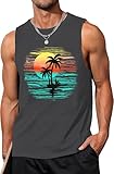 IZROLO Beach Tank Tops for Men Hawaiian Shirts Palm Trees T Shirt Tropical Summer Short Sleeveless Tank Tops