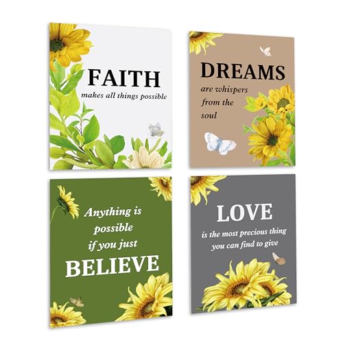 IDWHUIE 4 Pcs Inspirational Quotes Wall Decor, Faith Dreams Believe Love Bible Verse Wall Art Print, Faith Wall Decor For Bedroom Bathroom Living Room Classroom, No Frame, 01