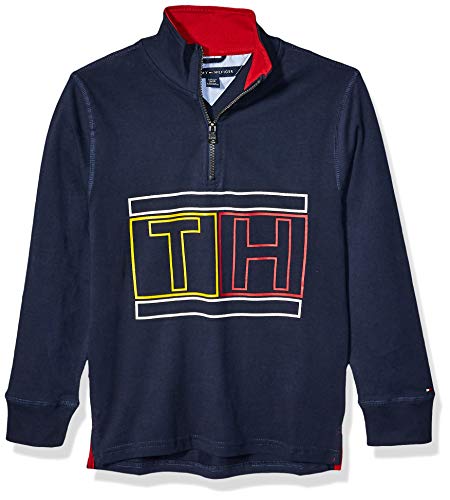 Tommy Hilfiger Boys' Big Quarter Zip Sweater, The Navy Blazer, Medium (12/14)