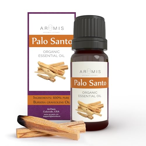 ArOmis Organic Palo Santo Essential Oil - 100% Pure Therapeutic Grade 10ml (.34 Fl Oz) - Undiluted, Premium, Oils for Aromatherapy - All The Aroma None of The Smoke - Wildcrafted and Sustainable