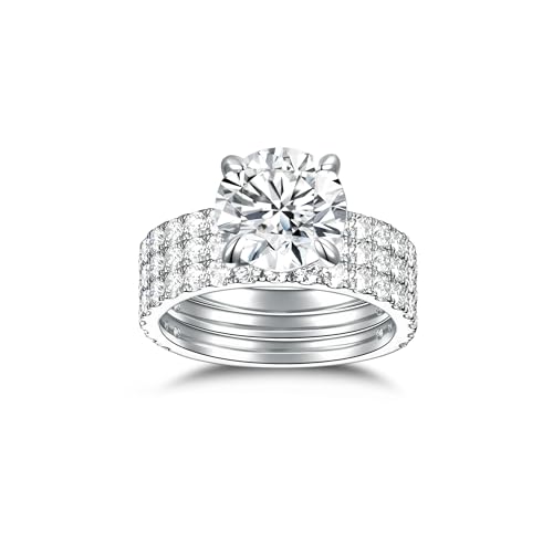 Moissanite Engagement Rings Wedding Band Bridal Set Total 4.74cttw 3CT Center Round Cut Moissanite Sterling Silver D Color Wedding Ring Set 6.5S