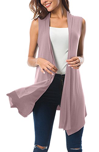 Women's Sleeveless Draped Open Front Cardigan Vest Asymmetric Hem (2Xl, Lavender) #TOP1