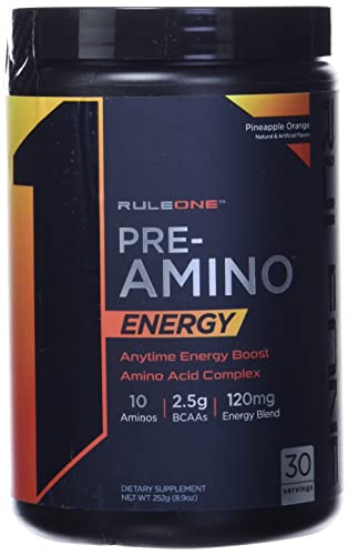 Rule One Proteins, R1 Pre Amino â Pineapple Orange, Anytime Energy Boost, Amino Acid Complex, Caffeine from Green Tea and Coffee Extracts, Energy, Endurance, Focus Support, 30 Servings