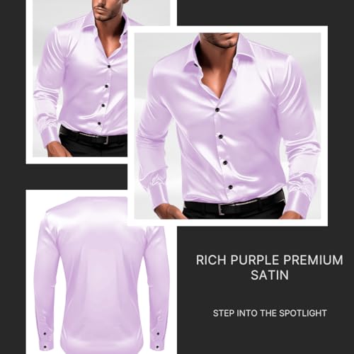 Image of IndoPrimo Men's Satin Shirt with Spread Collar Neck Line Solid Pattern Full Sleeves Regular Fit Western Style and Standard Length
