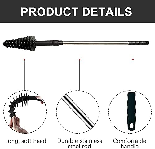 RoxNvm Toilet Plunger, Toilet Clog, Toilet Unblocker, Toilet Dredge Tool, Toilet Plunger with Flexible Rubber Head and Stainless Steel Handle, Powerful, Effective, Designed for Siphon Toilets (Black)