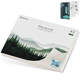 CreaTek Aquarellpapier A3 300g [ Nur bei uns inkl. 2 Std. Video Kurs ] 25 Blatt Aquarellblock A3 + 400 Malvorlagen | Malblock A3 | Aquarell Papier A3, extra starkes Malpapier DIN A3 Aquarellpapier