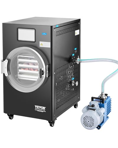 VEVOR Vacuum Freeze Dryer Machine, 8.8-13.2 LBS/Batch Food Freeze Drying Machine with 4-Layer Trays, Vacuum Pump, Adjustable Timer and Temperature Control, for Fruits Vegetables Meat, Black