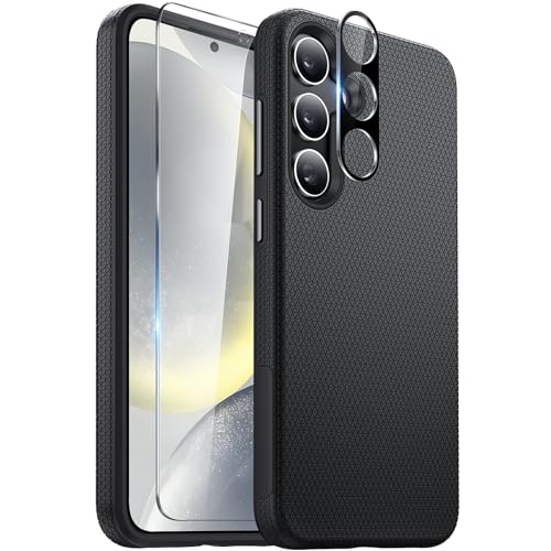 Diaclara Designed for Samsung Galaxy S24 Plus Case 6.7 Inch, Tempered Glass Screen Protector + Camera Protector Shockproof Protective Phone Case - Black
