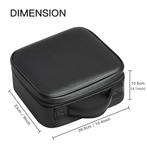 HIEEY Makeup Bag with LED Mirror, Travel Makeup Bag, Makeup Bag Organizer with Adjustable Dividers Makeup Brushes Storage Organizer, and 5X Magnification Mirror (Black)