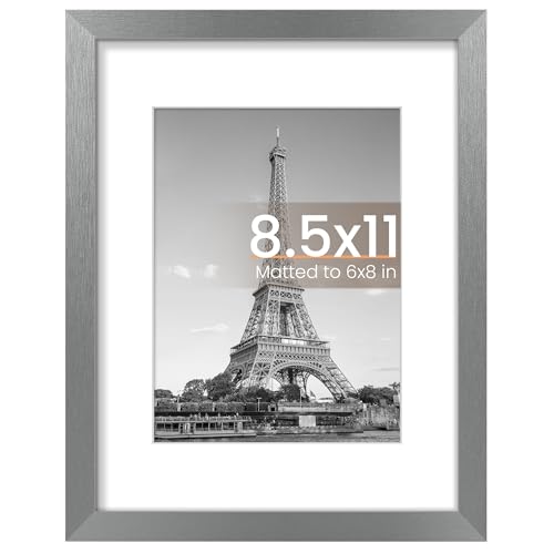 Image of upsimples 8.5 By 11 Picture Frame, Display Pictures 6x8 with Mat or 8.5 x 11 Without, Wall Hanging Photo Frames, Metallic Gray, 1 Pack