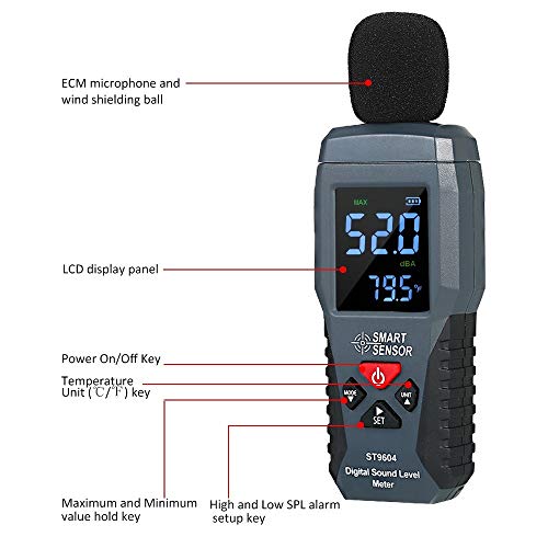Handheld Sound Level Meter,Lcd Decibel Meter,Mini Digital Noise Meter,Decibel Tester,Decibel Alarm,With Red Black Light Alarm And Sound Alarm,Range 30-130Dba #TOP3