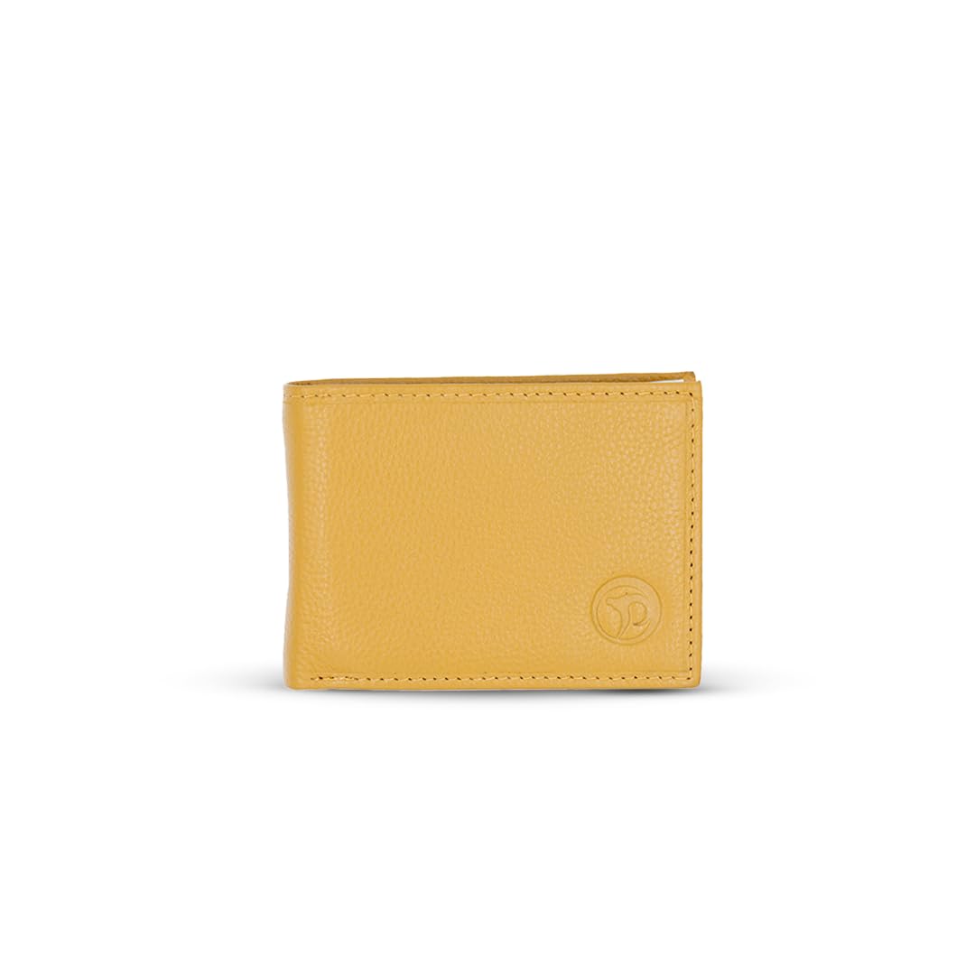Nappa Men’s Genuine Leather Wallet | 6 Card Slots, 2 Note Compartments, 1 Coin Pocket, 2 ID Slots | Leather Wallet for Men | Daily Use (Yellow)