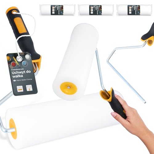 3x Rodillo Espuma 25 cm Repuesto Versátil Pintura Barniz Tinte Laca Agua Disolventes Mango Soporte Perfecto Trabajos Renovación Casa Uso Profesional
