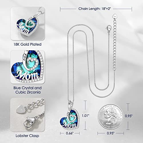 Dfunh I Love You Mom Love Heart Necklace, 925 Sterling Silver Crystal Necklace Pendant For Mom Women, Mothers Day Gifts Birthday Gifts For Mom Grandma Stepmom Mother In Law, Valentines Day For Wife Gifts For Mom From Daughter Son-Silver #TOP3